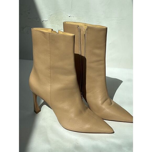 Alexandre Birman Myra 85 Ankle Heeled Boots Women's 10 Beige Leather Kitten Heel - Picture 6 of 10